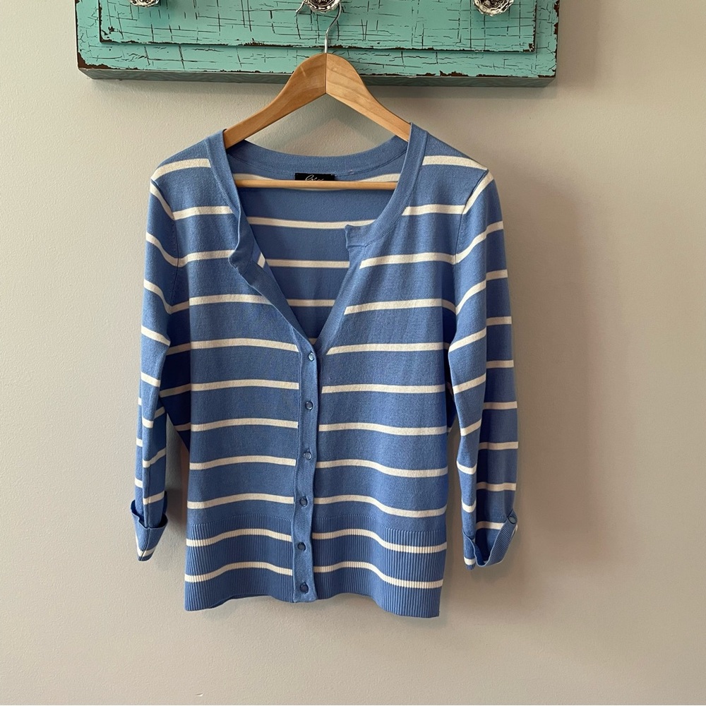 Blue and White Striped Women's Cardigan